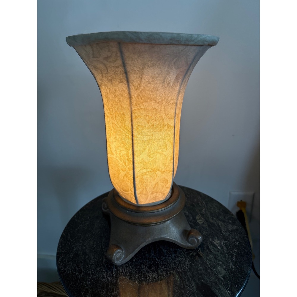 Vintage Legacy Table Lamp Trumpet Damask Shade Bronze Scroll Base Cream 12.5in